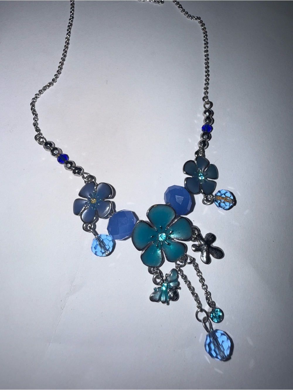 Blue Floral Statement Necklace - Unbranded